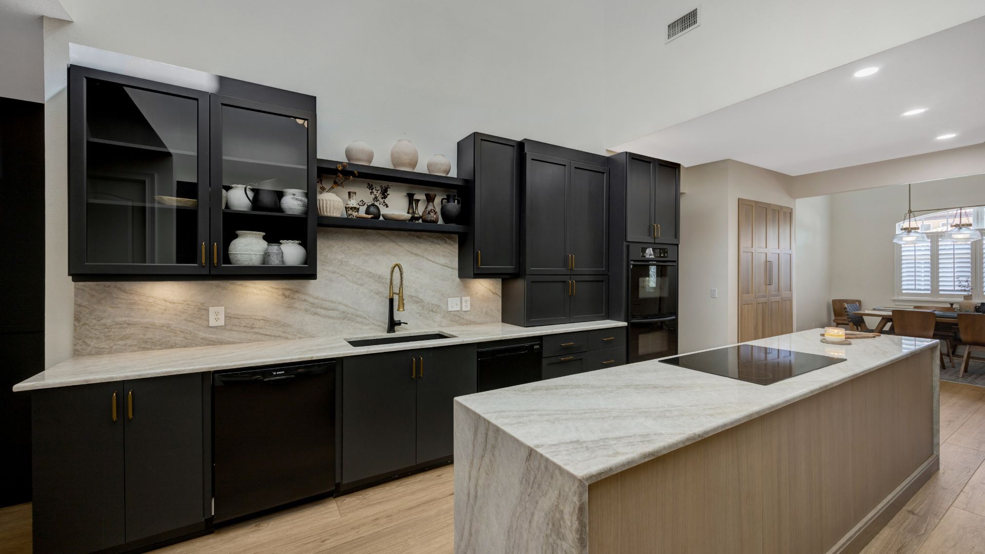 Modern Black Cabinets with White Island Modern Black Cabinets with White Island
