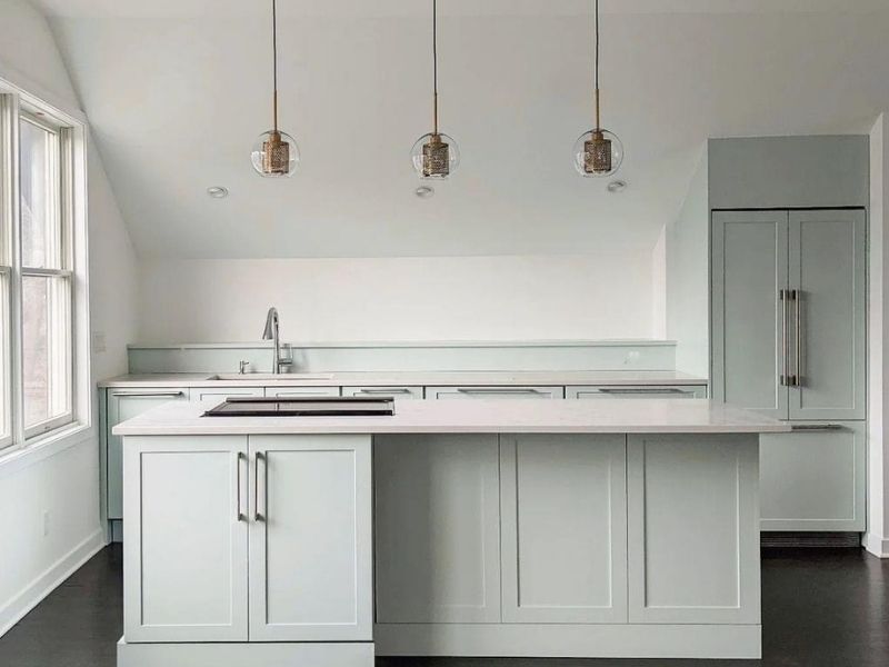 Light Gray kitchen with large cabinets Light Gray kitchen with white cabinets