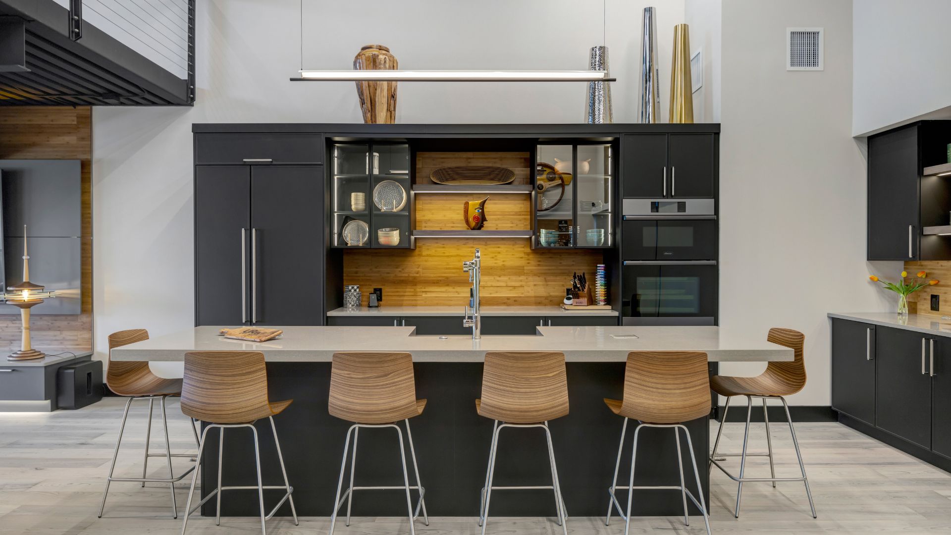 Sleek Black Commercial Kitchen Commercial Bar Cabinetry
