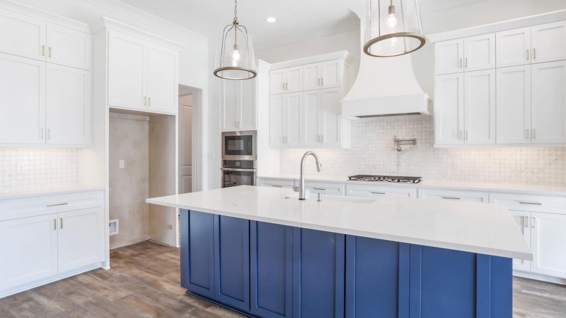 Modern Blue Kitchen with White Accents