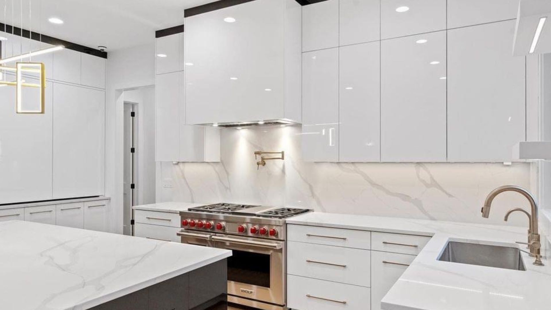 Bright Modern White Kitchen with Minimalist Design and Island Seating