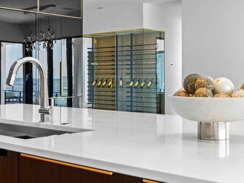 Winery winery storage with a white island kitchen